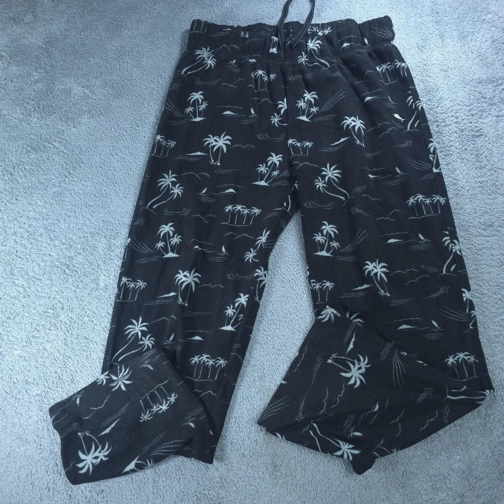 Tommy Bahama Lounge Pants Mens Large Black Palm Tree Print Fleece Pajama